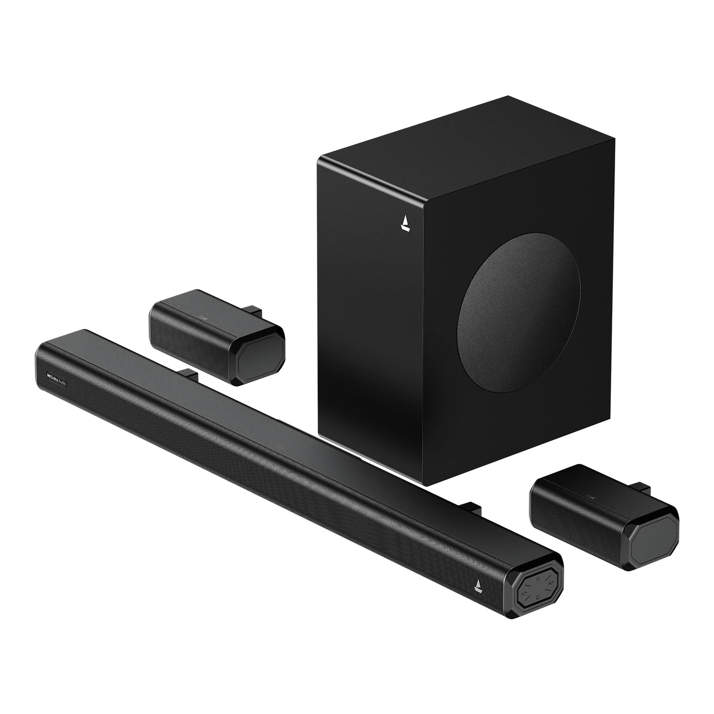 boAt Aavante Prime 5.1 5000DA (2025 Launch), Dolby Atmos, 500W, 5.1CH w/Wired Subwoofer & Wired Satellites, Multi Compatibility, Bluetooth Sound bar, Home Theatre Soundbar Speaker(Premium Black)