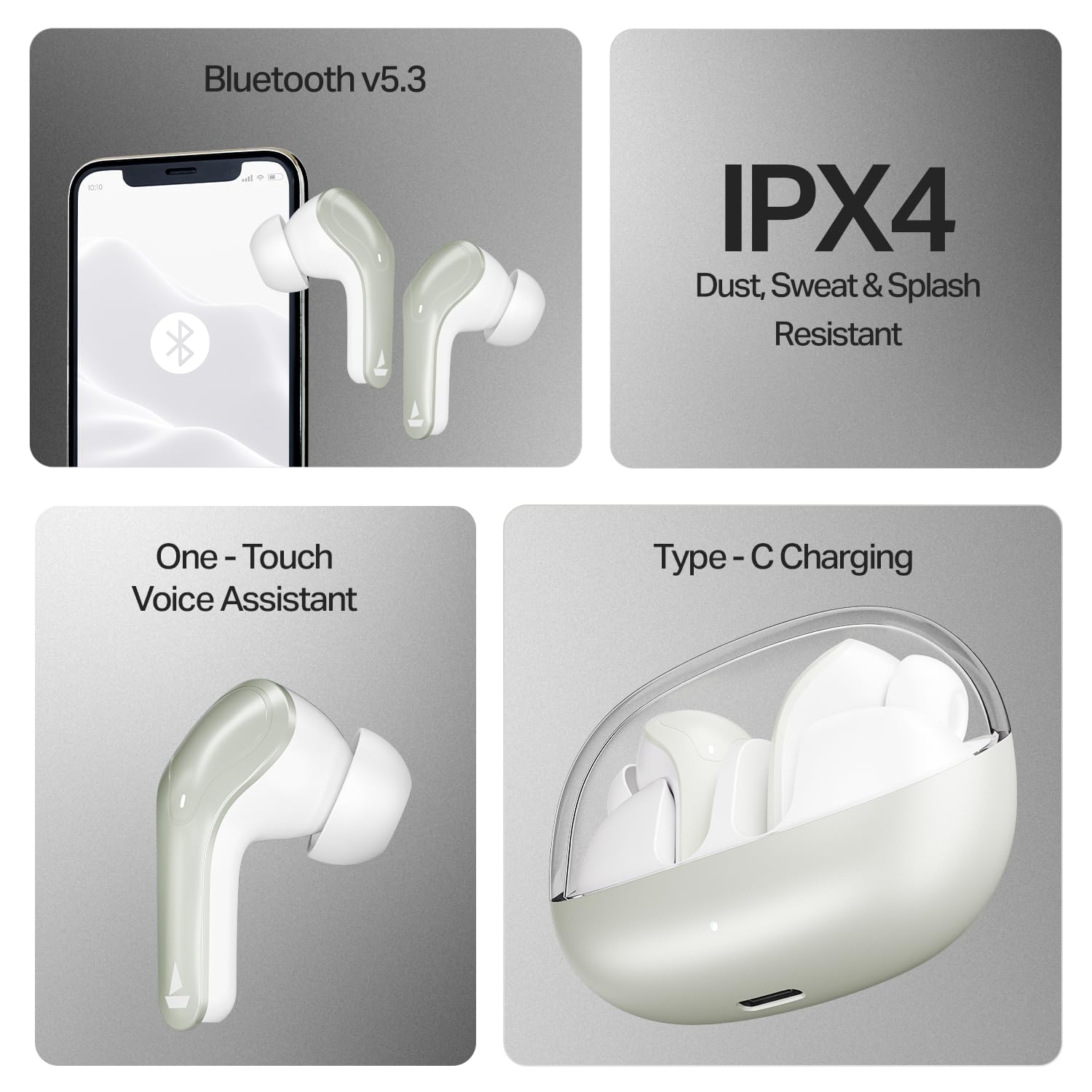 boAt Airdopes Plus 311 (2025 Launch), Glass Design, Dual Mics ENx, Fast Charge, 50 Hrs Battery, Low Latency, IPX4, Bluetooth Earbuds, TWS Ear Buds Wireless Earphones with mic (Ash Grey)