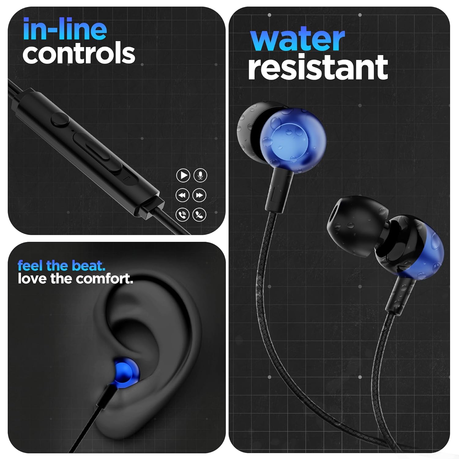 Dubstep Squad M11 with X-Bass Technology, 10mm Dynamic Drivers, Inline Control, Type-C Earphones with Mic (Blue & Black)