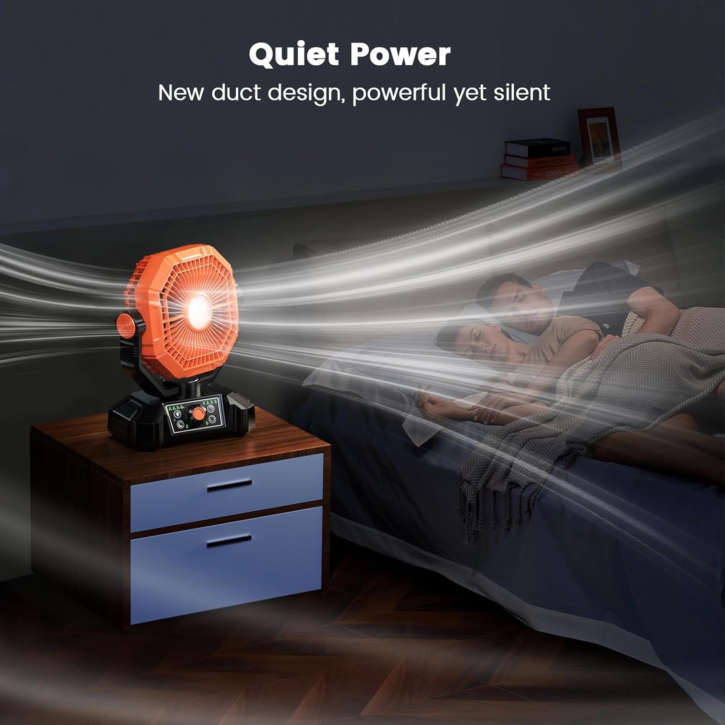 Tuarso 20000mAh Rechargeable Portable Fan for Home with LED Emergency Light, Battery Table Fan Rechargeable Big Size with Remote Control 8 High Speeds Wind, Kitchen Fans for Cooking Orange