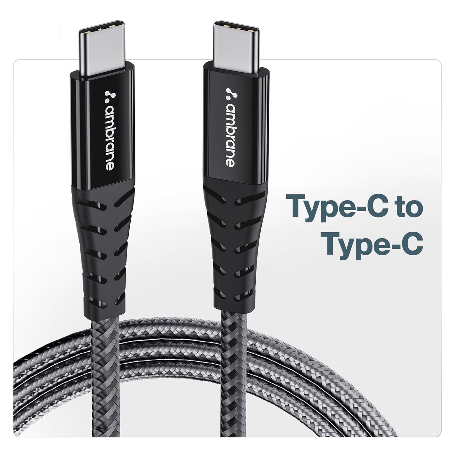 Ambrane Unbreakable 60W Fast Charging 1.5M Braided Type C to Type C Cable for Smartphones, Tablets, Laptops & Other Type C Devices, PD Technology, 480Mbps Data Sync (RCTT15, Black)