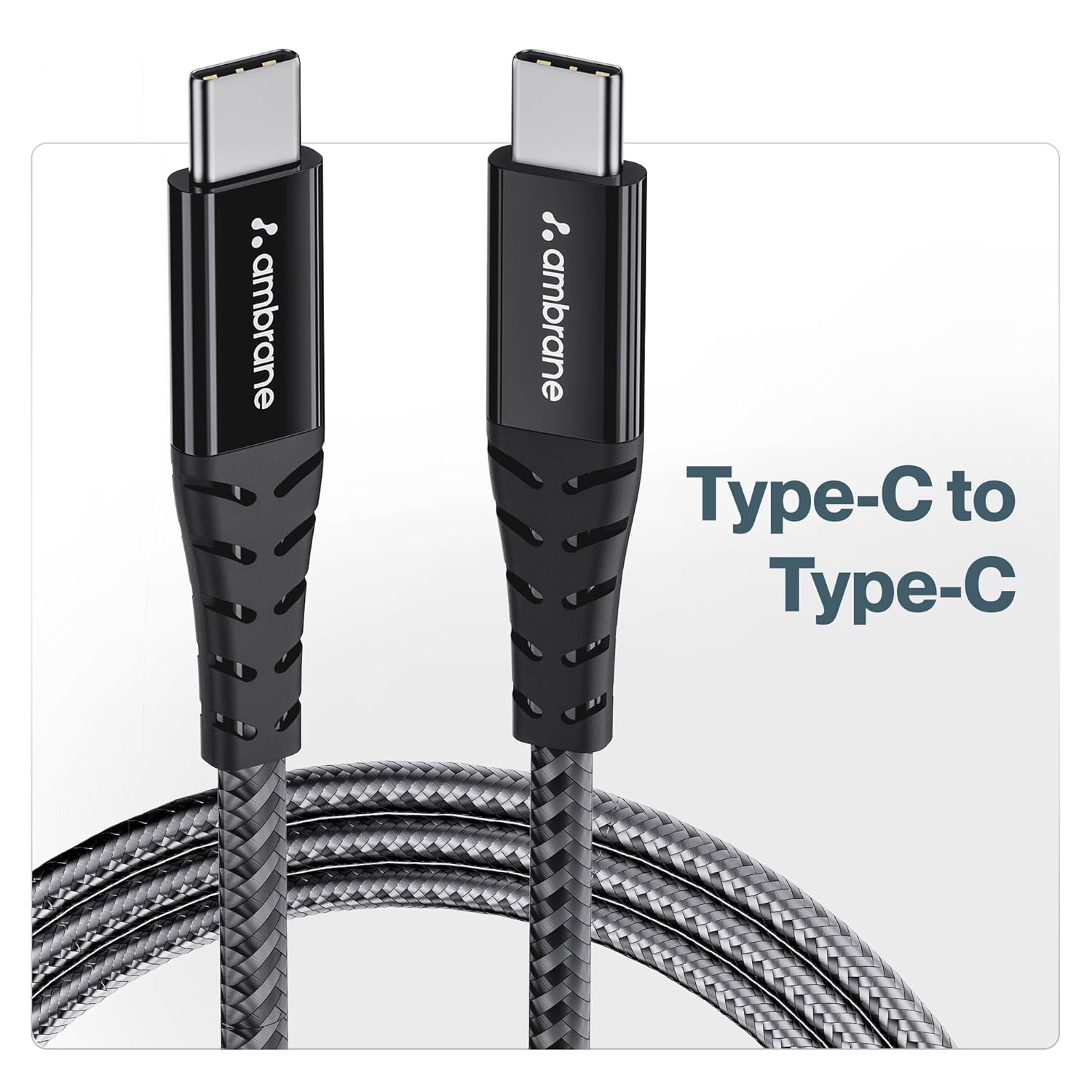 Ambrane Unbreakable 60W Fast Charging 1.5M Braided Type C to Type C Cable for Smartphones, Tablets, Laptops & Other Type C Devices, PD Technology, 480Mbps Data Sync (RCTT15, Black)