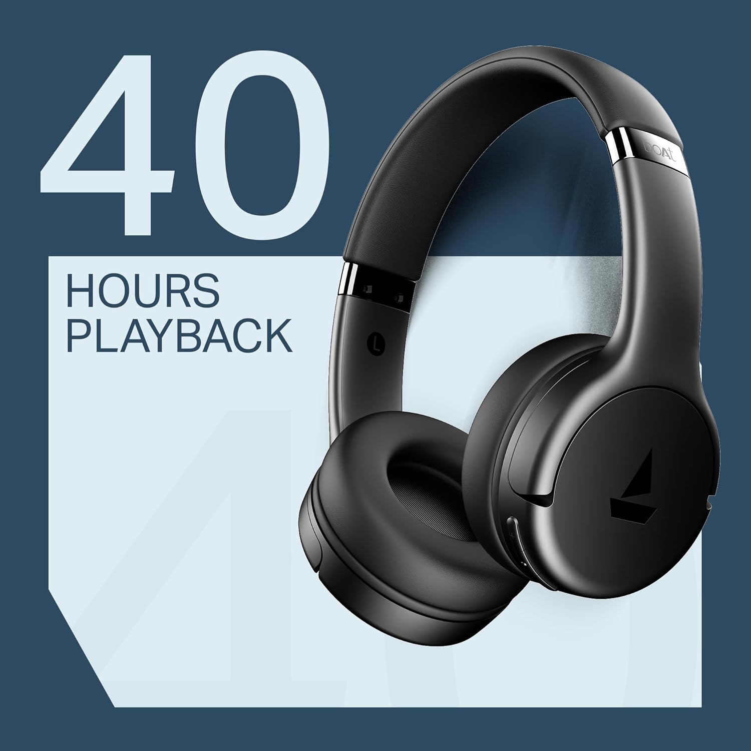 boAt Rockerz 411 (2025 Launch), 40Ms Low Latency, 40Hrs Battery, 40Mm Drivers, Enx Tech, Integrated Controls, V5.4 Bluetooth Headphones, Wireless Over Ear Headphone with Mic (Active Black)