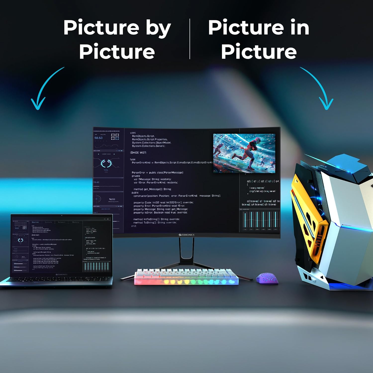 ZEBRONICS N32A 32"(80 cm) 1500R Curved Gaming Monitor, QHD 2560x1440, Antiglare, 300Nits, 180Hz, 1ms MPRT, HDR10, 99% sRGB | 92% DCI-P3, Adaptive Sync, 2 x DP | 2 x HDMI | 1 x 3.5mm