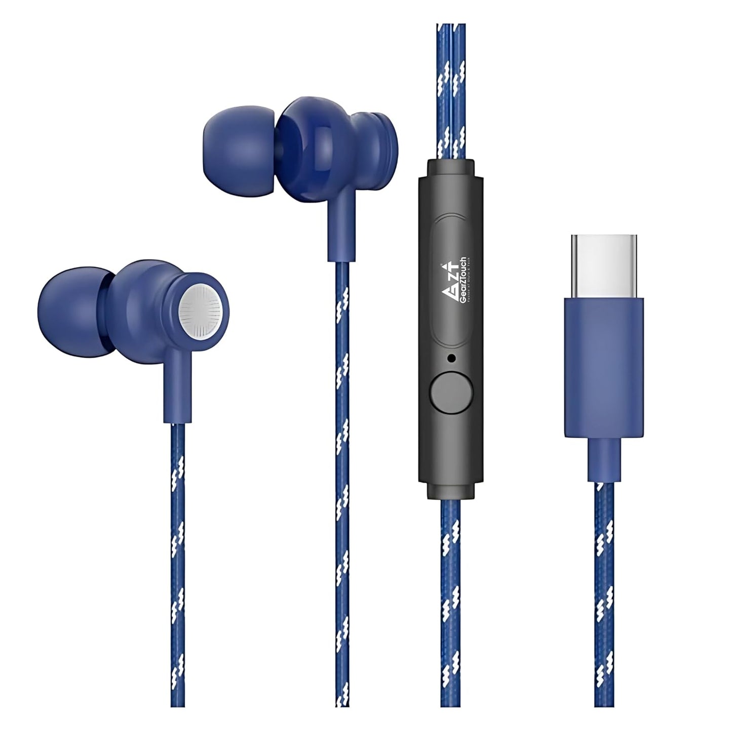 GZT Blast-C in Ear Type C Earphone with Nylon PVC Braided Wire, in-Line Volume Controller & Powerful HD Mic, Clear Sound, Noise Isolation Compatible with Oneplus, Samsung, Oppo, Vivo, Redmi- Blue