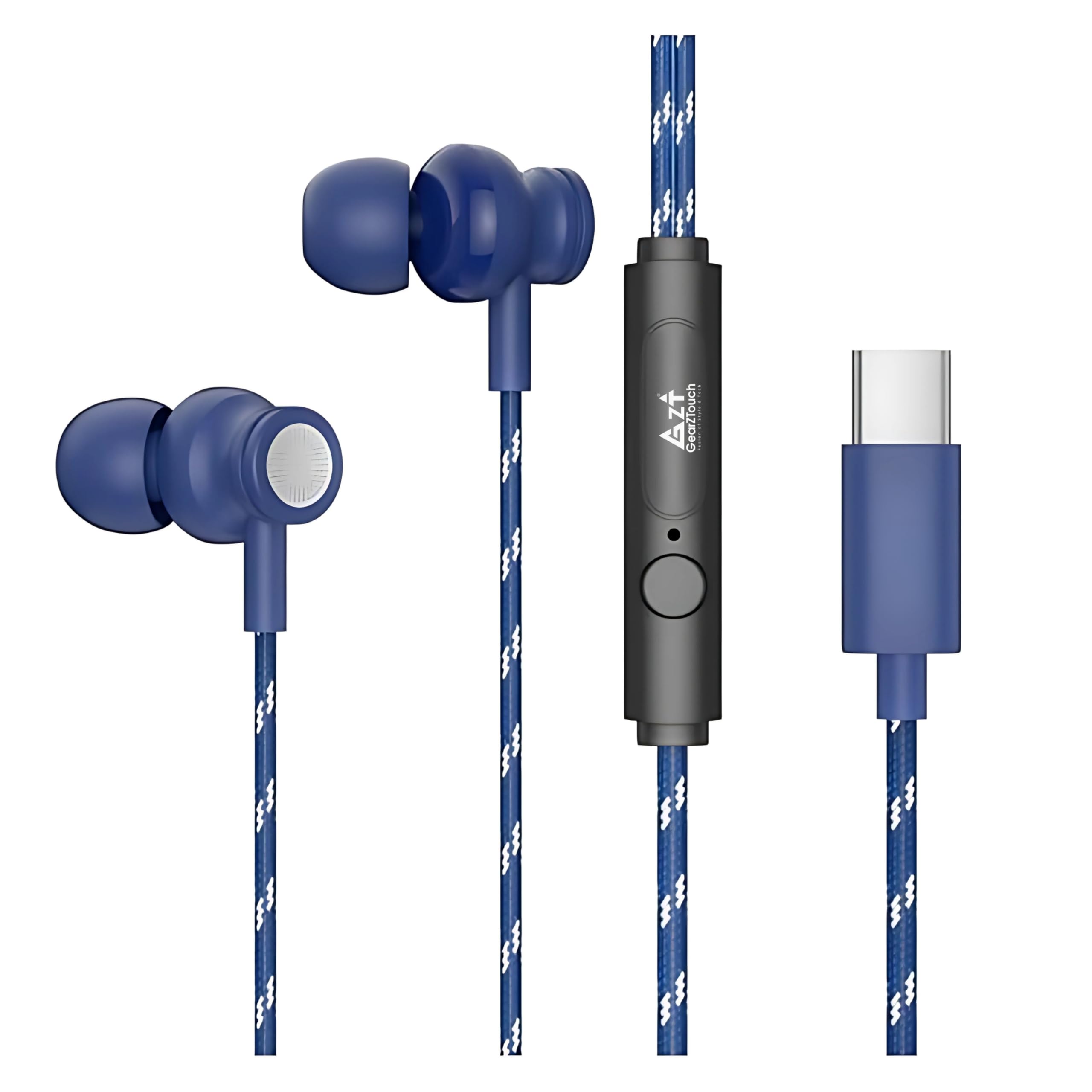 GEARZTOUCH Blast-C Type C Wired Earphone with Powerful HD Mic for Clear Sound, in-Line Volume Controller & Noise Cancellation Compatible with only TypeC Jacks in Mobiles- ZETBLACK