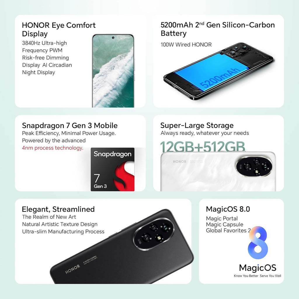 HONOR 200 5G (8GB+256GB, Black) – 50MP+50MP+12MP Triple Camera with Dual OIS | 50MP Selfie | Quad-Curved AMOLED Display | AI-Powered MagicOS 9.0 | Without Charger