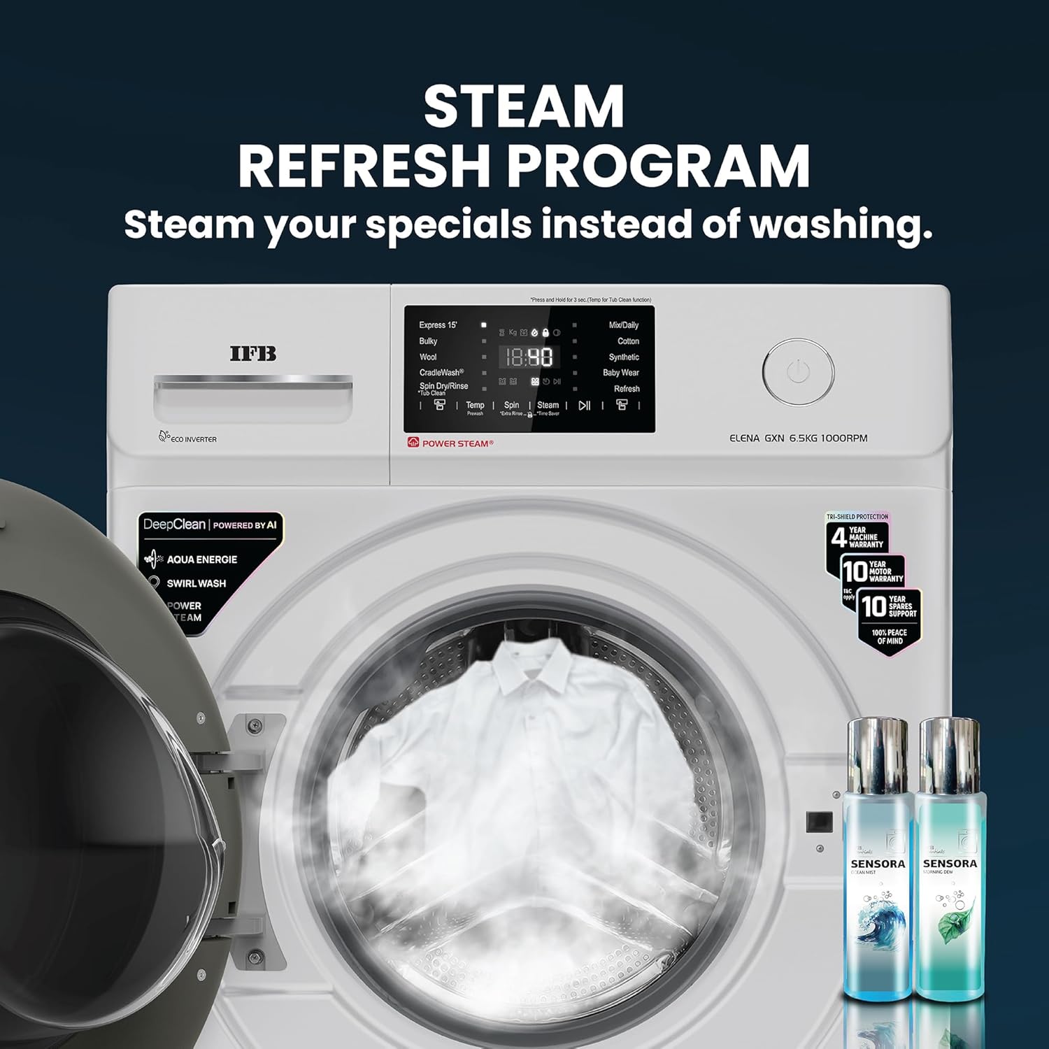 IFB 6.5 Kg 5 Star Powered by AI with 9 Swirl Wash, Fully Automatic Front Load Washing Machine (ELENA GXN 6510, Steam Refresh Program with Eco Inverter, Grey)