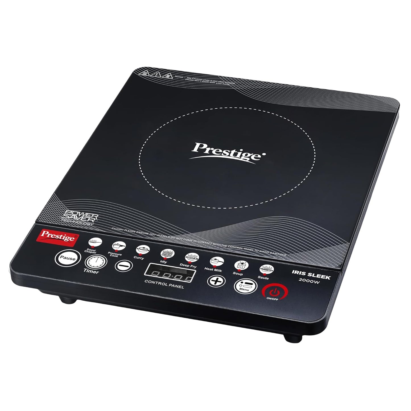 Prestige 2000 Watts IRIS Sleek Induction Cooktop| High Voltage Surge Protection| Indian Menu Options| Automatic Voltage Regulator| Feather Touch Button| Black
