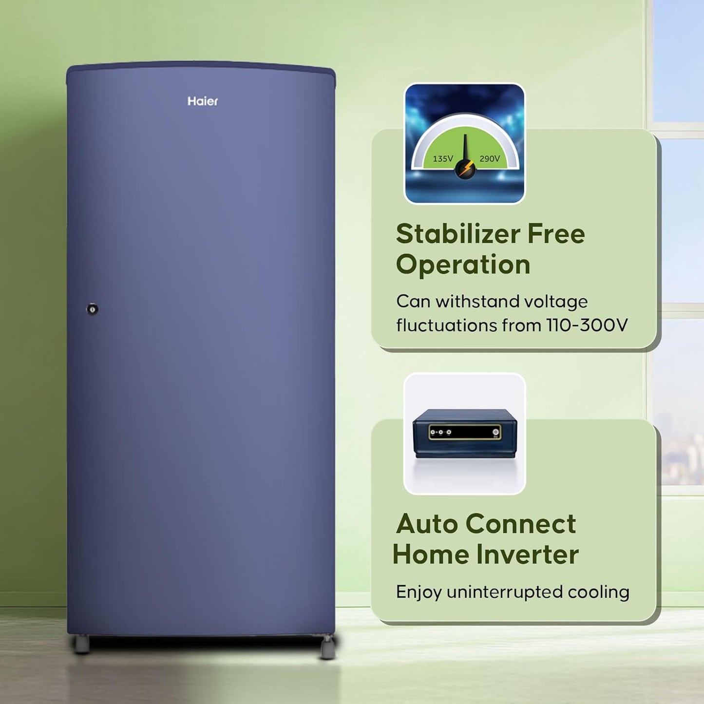 Haier 185 L, 2-Star Direct-Cool Single Door Refrigerator with DEFT Technology & Large Vegetable Box (HED-19TRB-N, Radish Blue)