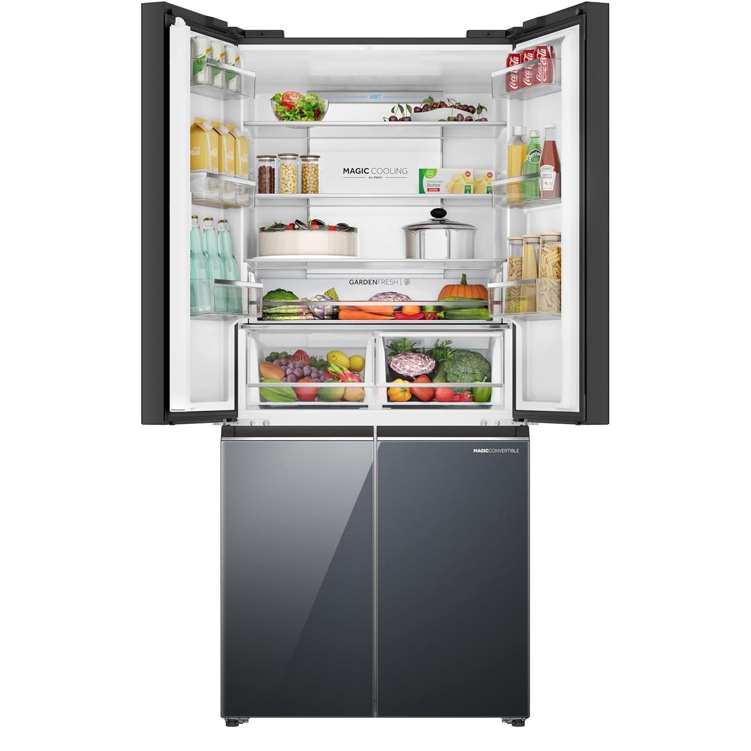 Haier 520L 3Star Lumiere 4-Door Side by Side Frost Free Refrigerator|Convertible|Smart Sense AI|Inverter|Colourful Display Panel|My zone|Sun Lit Interior (2025 Model, HRB-600MGU1, Mirror Glass)