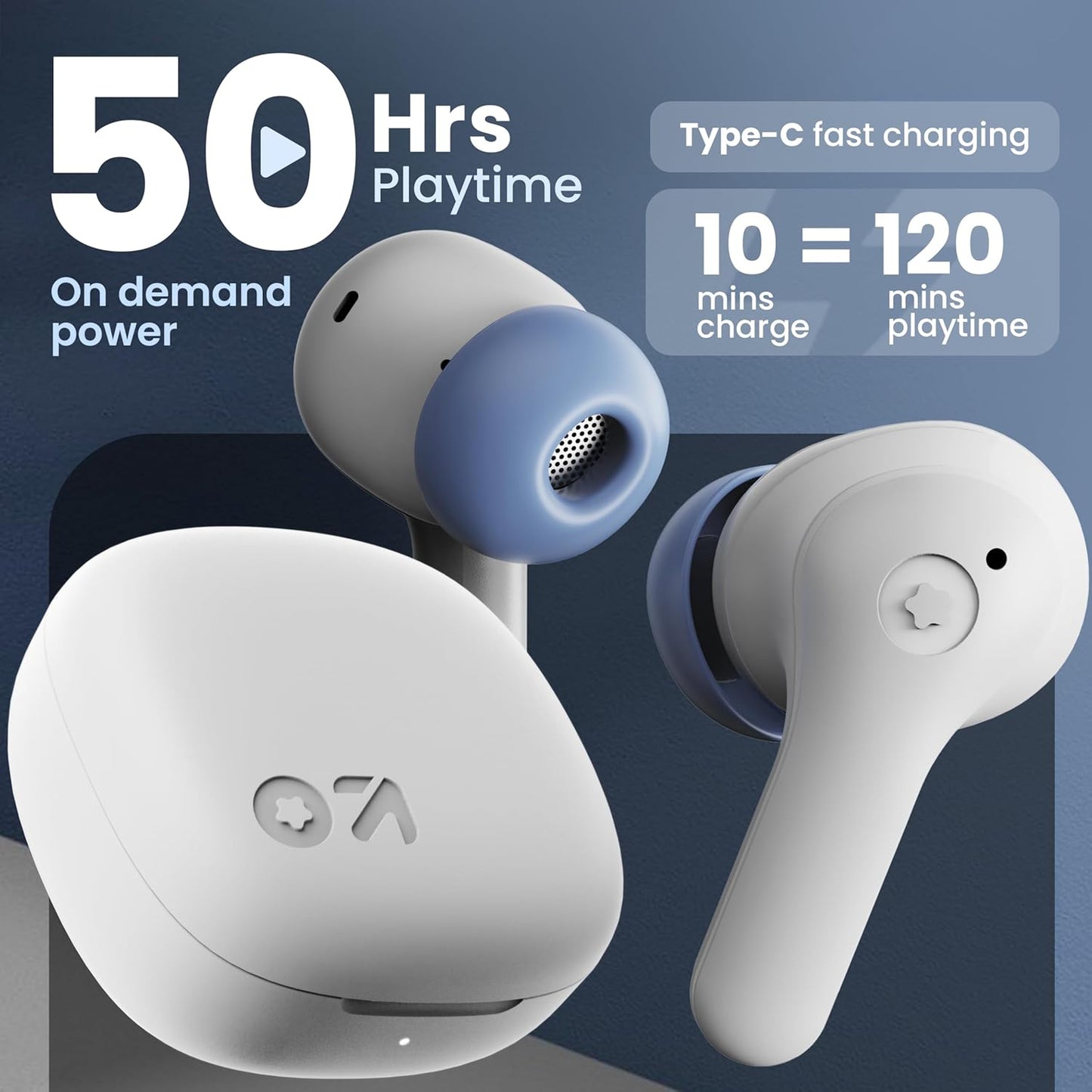 GOBOULT K10 Truly Wireless Bluetooth in Ear Earbuds with 50H Playtime, 4 Mic Clear Calling, 45ms Low Latency, 10mm Drivers, Touch Controls, Type-C Fast Charging, TWS Ear Buds Wireless (Ice Blue)