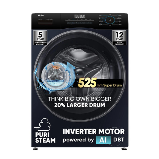 Haier 8 Kg Frontload with 525 Super drum, Refresh, AI DBT and 5 Star rating (HWM80-IM12929EBK)