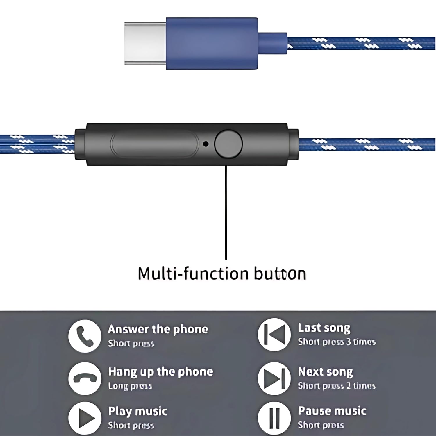 GZT Blast-C in Ear Type C Earphone with Nylon PVC Braided Wire, in-Line Volume Controller & Powerful HD Mic, Clear Sound, Noise Isolation Compatible with Oneplus, Samsung, Oppo, Vivo, Redmi- Blue