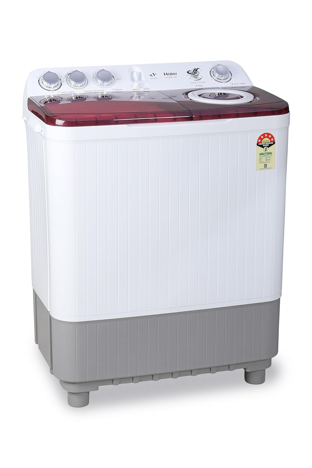 Haier 8.5 Kg 5 Star Oxyi Dry Technology Semi Automatic Top Loading Washing Machine (HTW85-186, Anti Bacterial Vortex Pulsator, Magic Filter, Rat Mesh, Maroon, White)