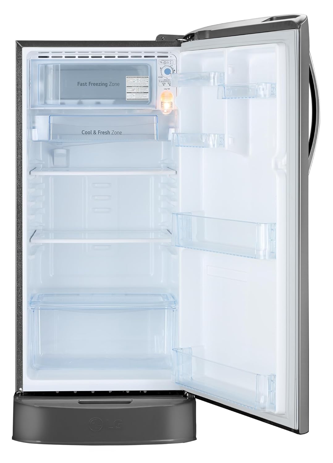 LG 185 L, 5 Star, Smart Inverter Compressor, Direct-Cool Single Door Refrigerator (GL-D201APZU.BPZZEBN, Shiny Steel, Base stand with drawer & Fast Ice Making)