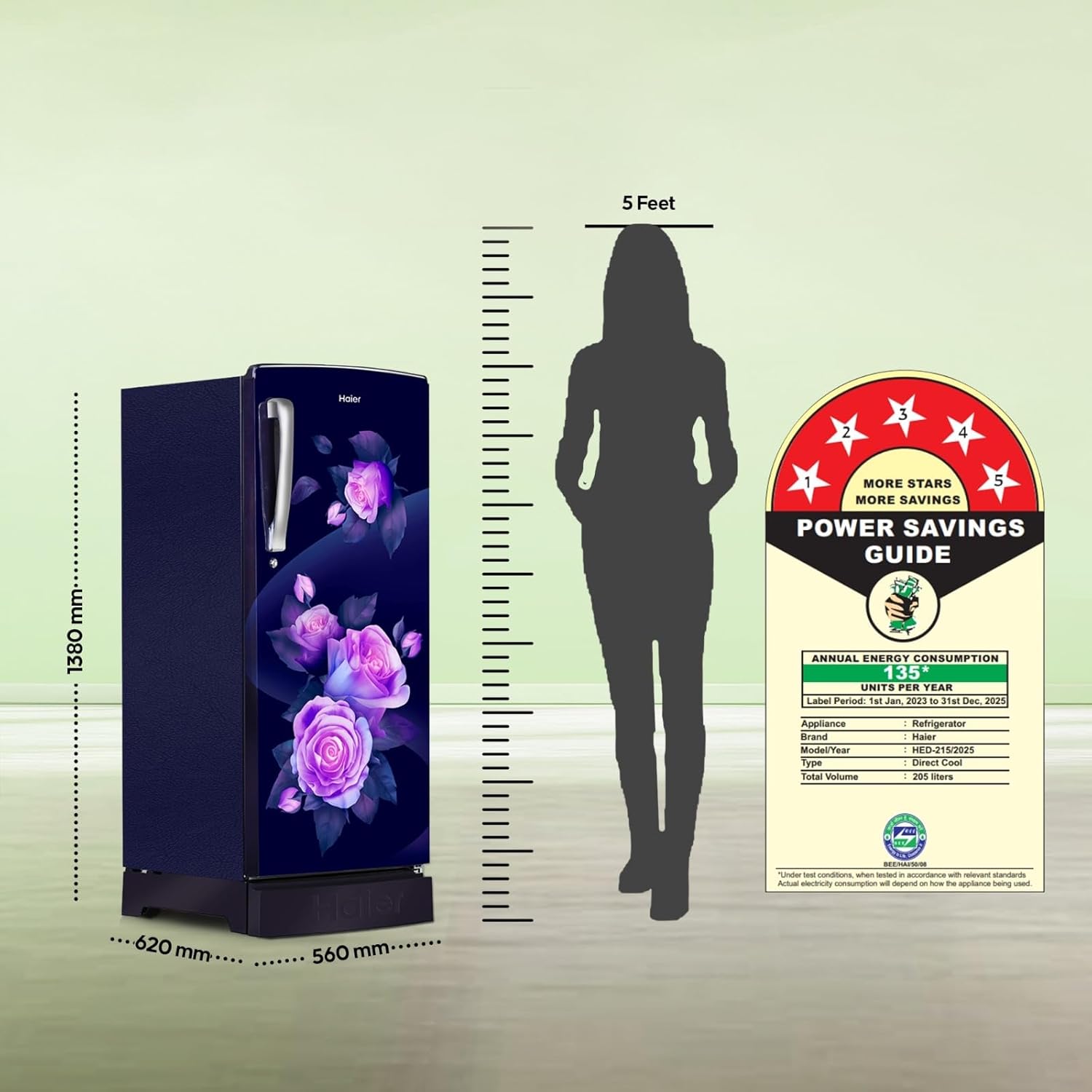 Haier 205 L, 5 Star, Direct-Cool Single Door Refrigerator with Base Stand (HED-215MRB-N, Marine Rose, Base Stand Drawer)