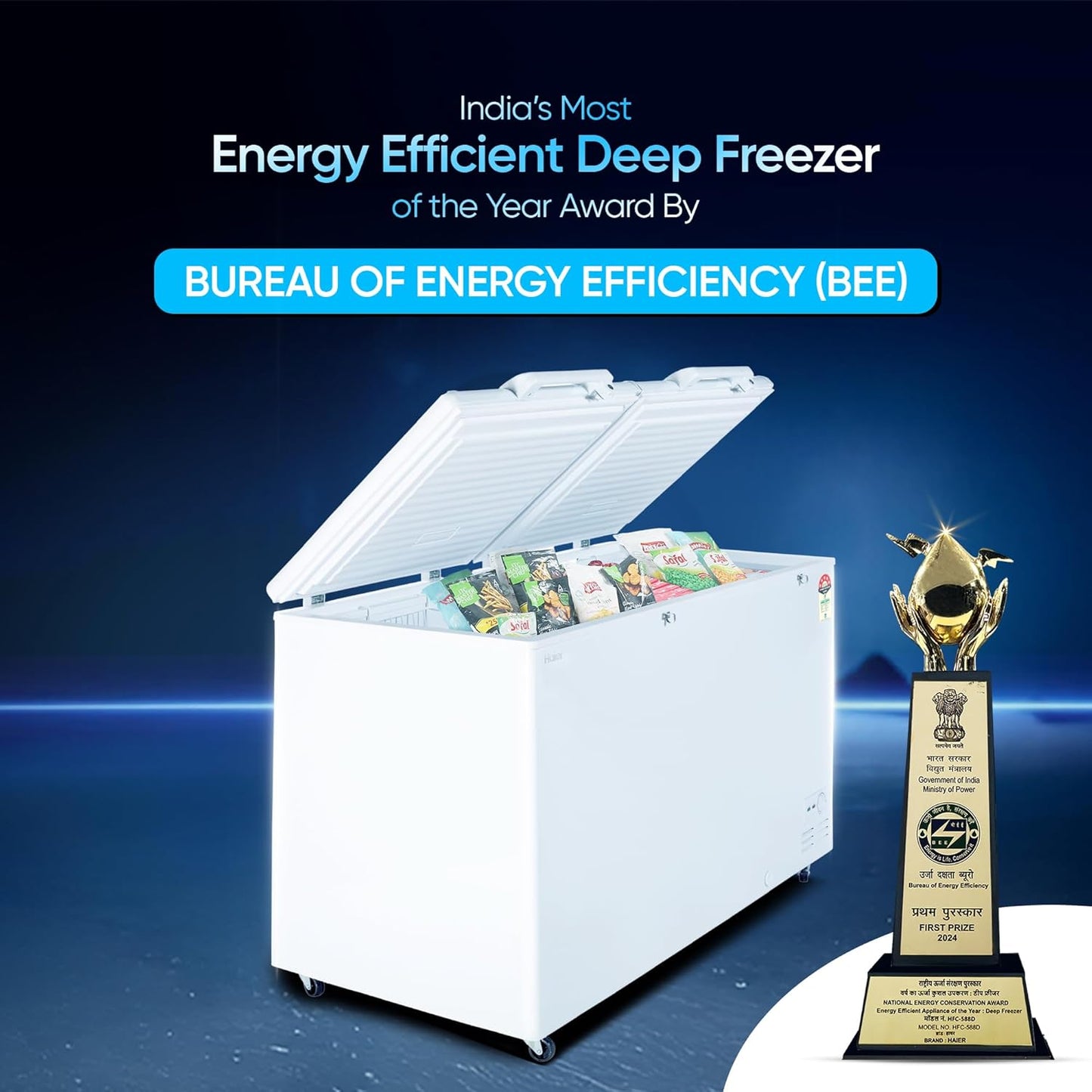 Haier HFC-500DM5, 5 Star Rating Double Door Convertible Deep Freezer, 5 Side Freezing, Dual Condenser, Inside Metal Liner with 70mm Puff Thickness (White)