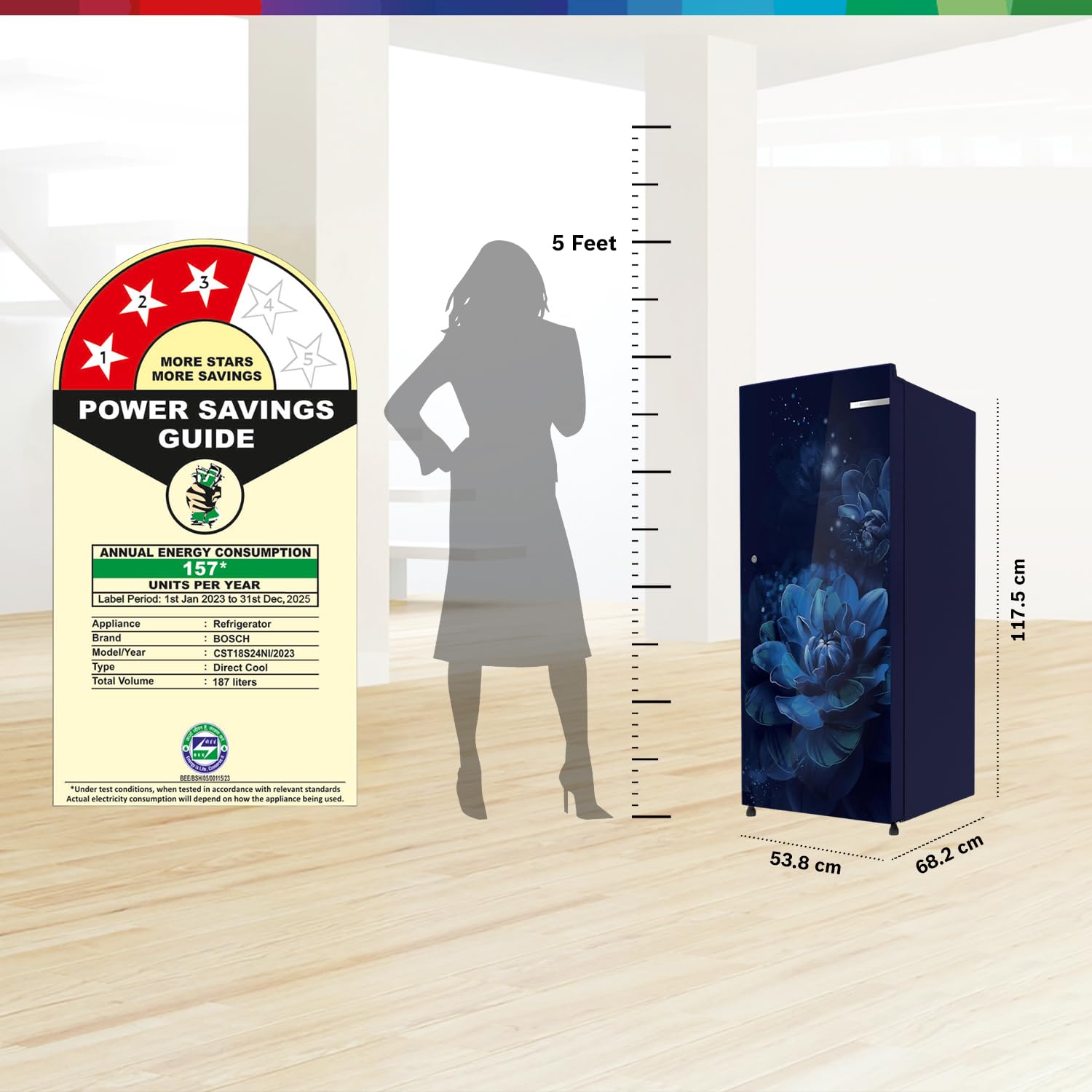 Bosch 187 L, 3 Star, Direct Cool Single Door Refrigerator (CST18B23NI, 2.5X Faster Cooling, 18 Hour Cooling Retention, Cool Bottle Zone, Feather Wine)