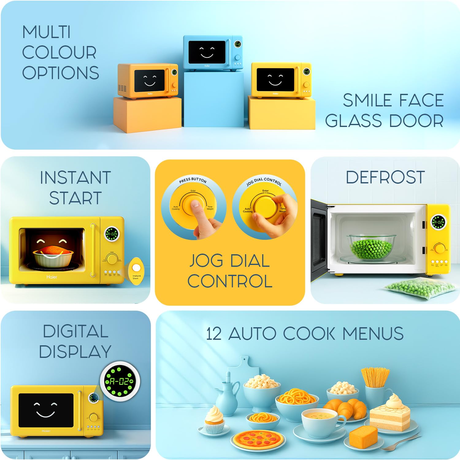 Haier Vogue 20L Lemon Solo Microwave Oven with Auto Cook Menus I Digital Display