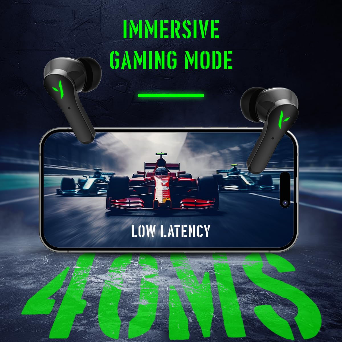 pTron Bassbuds Rogue W/ 40Ms Low-Latency Gaming,Clear Calls,50Hrs Playtime,Pristine Sound,V5.3 Bluetooth in Ear Headphones,Snug-Fit,RGB Lights,Touch Control,Voice Assist,IPX5 Water Resistant(Black)