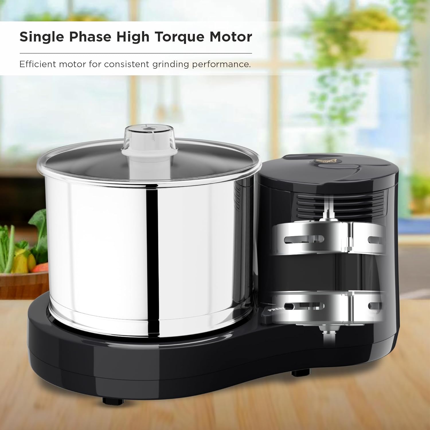 Butterfly Rhino Plus 2 Litres Table-Top Wet Grinder | 150 Watts | Shockproof ABS Body | Coconut Scrapper Attachment | Dough Kneader | Stainless Steel Drum | 2 Years Manufacturer's Warranty | Grey