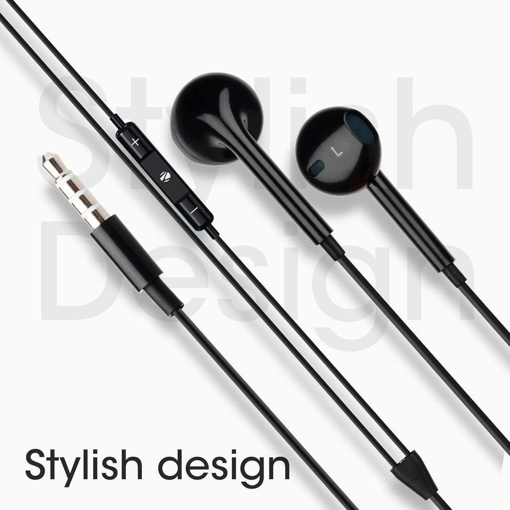 ZEBRONICS Zeb-Buds 30 3.5mm Stereo Earphone with Microphone for Calling, Volume Control, Multifunction Button, 14mm Drivers, Stylish eartip,1.2 Meter Durable Cable and Lightweight Design(Black)