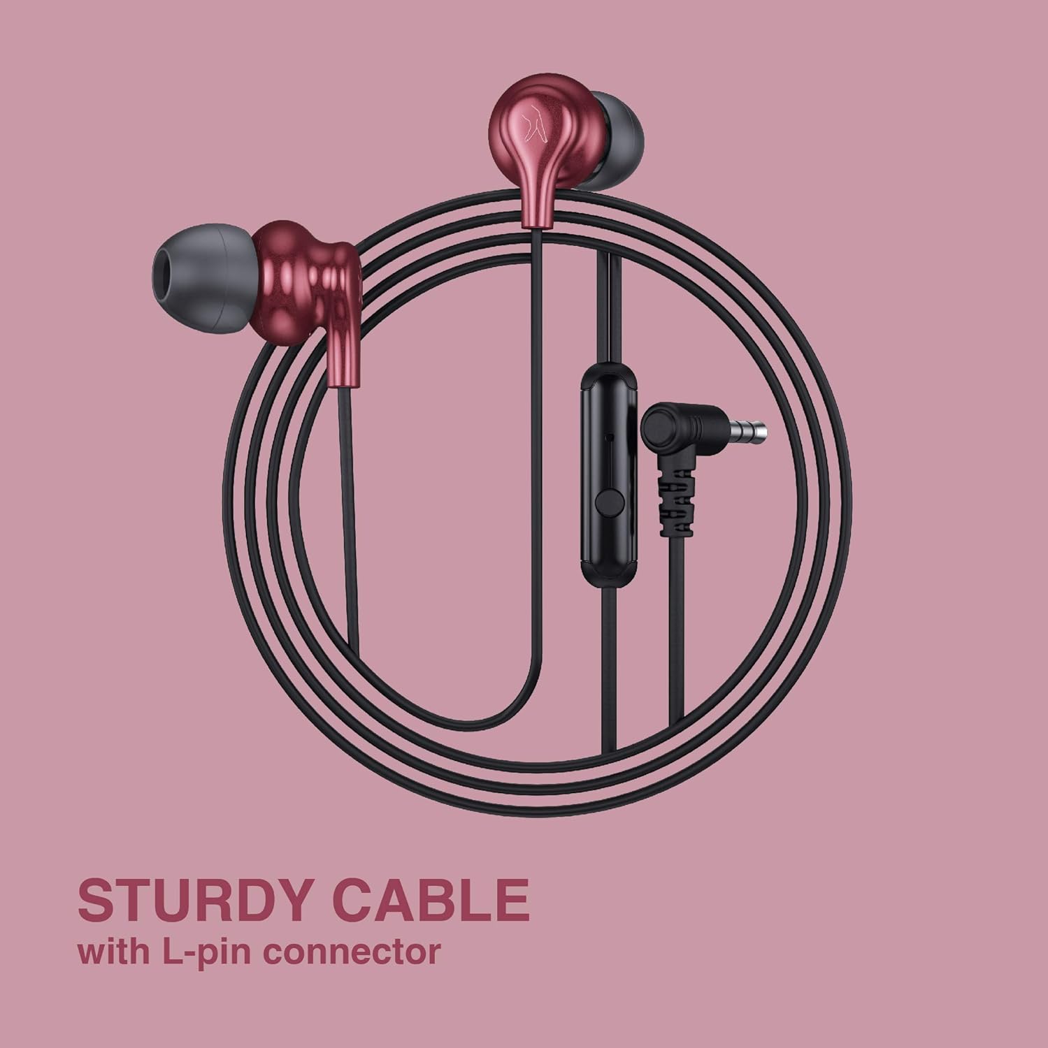 FINGERS SoundBoss Wired Earphones (with in-Built Mic, Sturdy Cable and L-pin Connector)- Burgandy