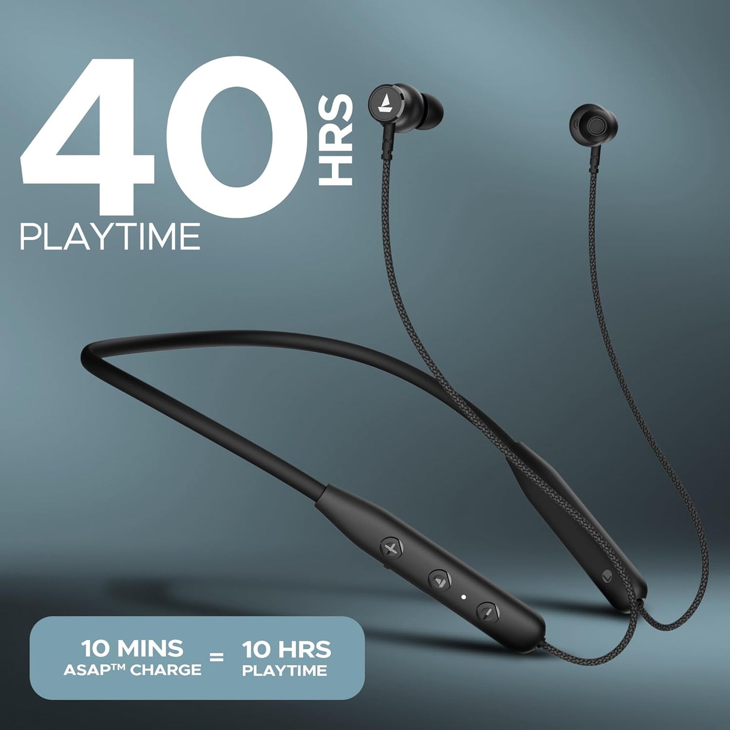 boAt Rockerz 110/Rockerz 109 Wireless in Ear Neckband with Up to 60 hrs Playtime, Dual Device Pairing, ENx Tech, ASAP Charging, BTv5.3,IPX5,Type-C Interface & Magnetic Power Buds(Active Black)