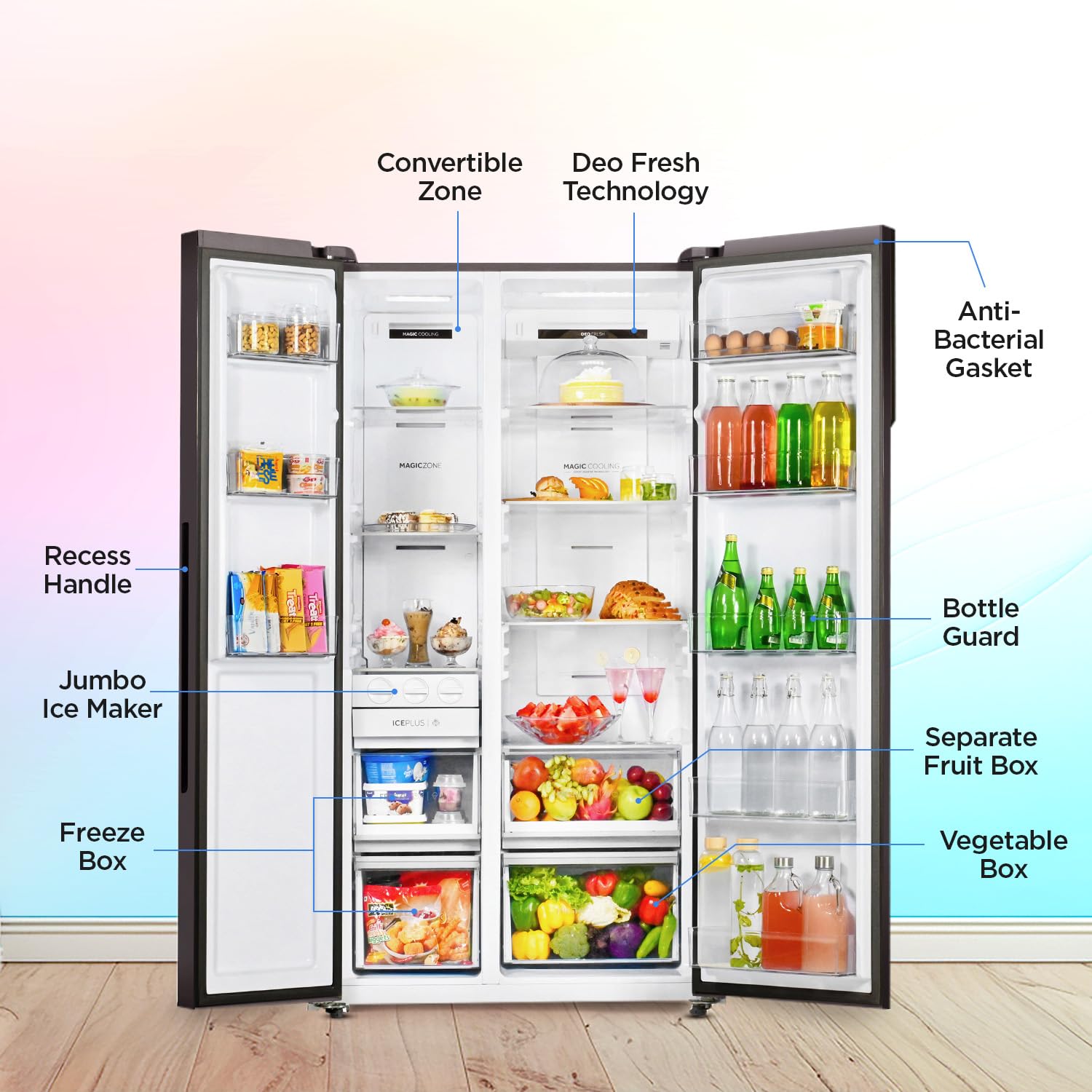 Haier 602L, 3-Star, Vogue 100% Convertible Fridge Space, Expert Inverter 2-Door Side by Side Refrigerator, (HRS-682KYG, Black Yellow Glass)