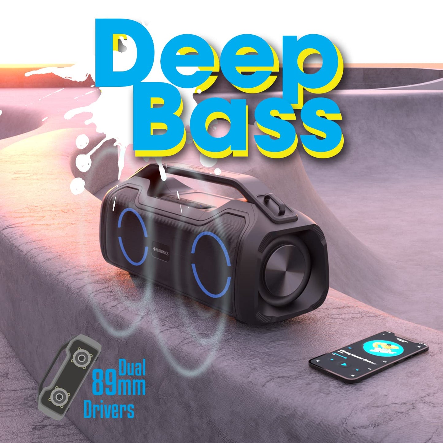 ZEBRONICS Zeb-Sound Feast 500 Bluetooth 5.0 Portable Speaker with 70W, 9H* Backup, TWS, IPX5 Waterproof, Call Function, RGB Lights, AUX, mSD, Voice Assistant, Type C and Grill Finish