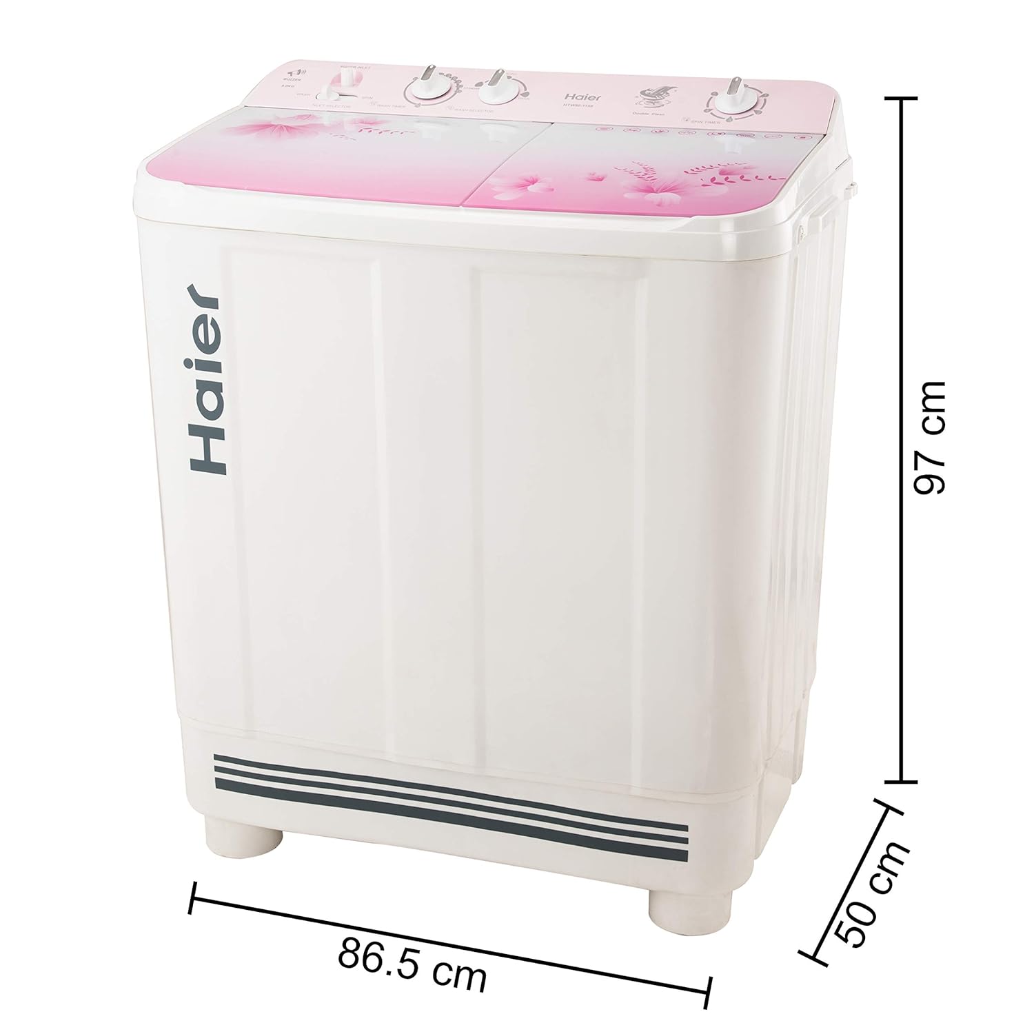 Haier 9 Kg 5 Star Anti-Bacterial Vortex Pulsator Semi Automatic Top Load Pink (HTW90-1159FL, White, Toughened Glass)
