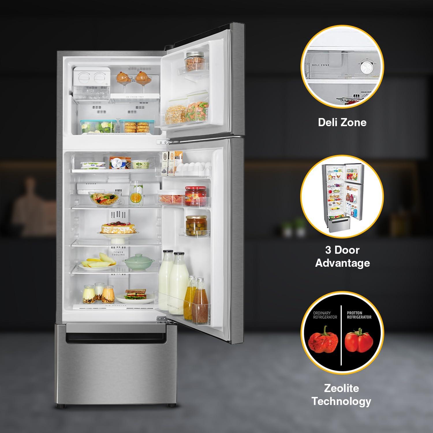 Whirlpool 235 L Frost Free Triple-Door Refrigerator (FP 253D PROTTON ROY RADIANT STEEL(Z) Double Door Refrigerator space)