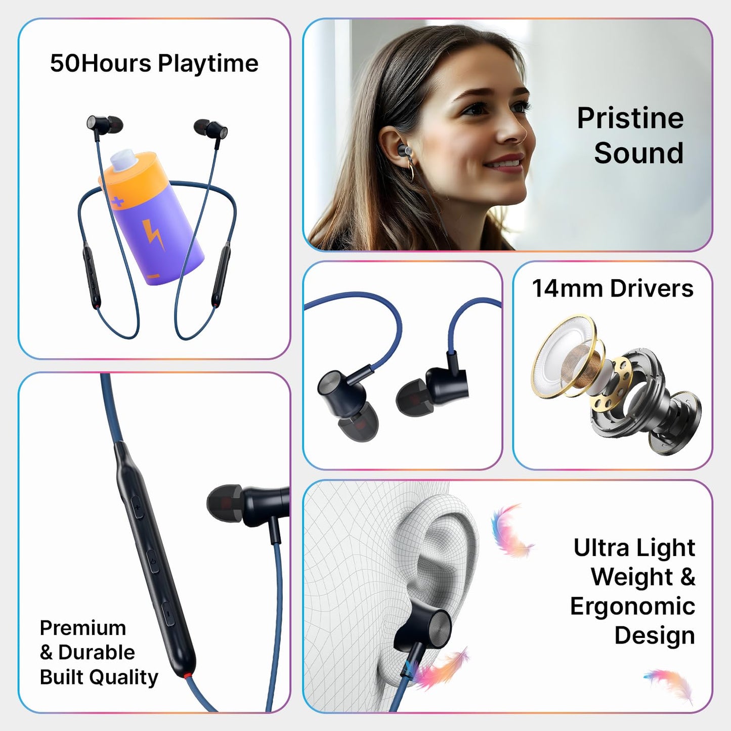pTron Newly Launched Tangent Evolve w/ 50Hrs Playtime, HD Mic, Pristine Sound, Bluetooth V5.3 with Dual-Device Pairing Wireless Neckband, Voice Assistant, Type-C Fast Charging & IPX4 (Black)