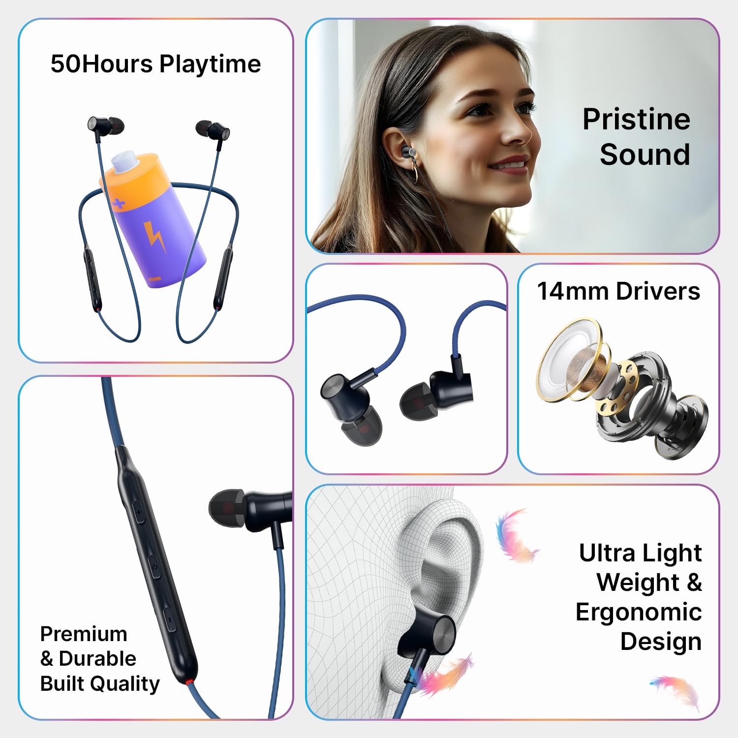 pTron Newly Launched Tangent Evolve w/ 50Hrs Playtime, HD Mic, Pristine Sound, Bluetooth V5.3 with Dual-Device Pairing Wireless Neckband, Voice Assistant, Type-C Fast Charging & IPX4 (Black)