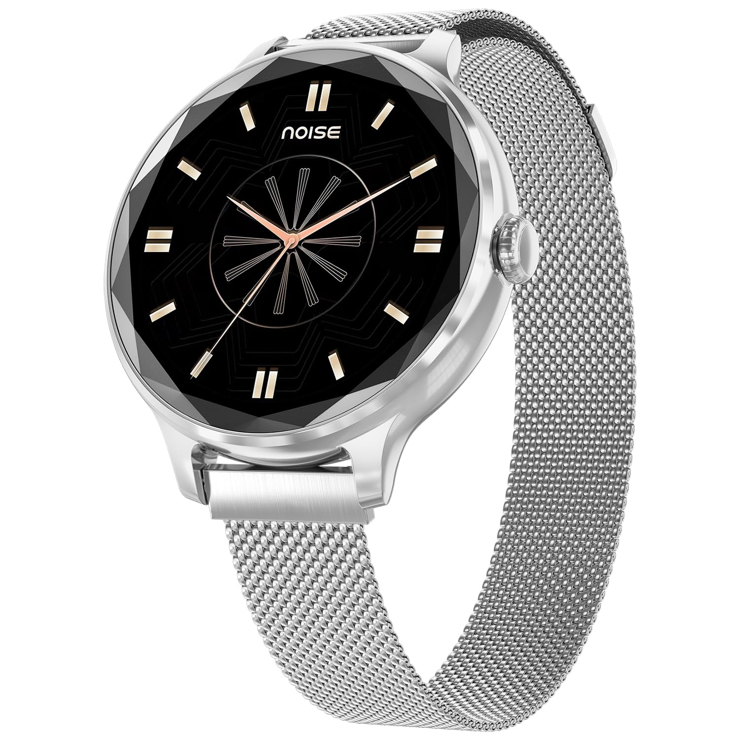 Noise Diva Smartwatch with Diamond Cut dial, Glossy Metallic Finish, AMOLED Display, Mesh Metal and Leather Strap Options, 100+ Watch Faces, Female Cycle Tracker Smart Watch for Women (Gold Link)