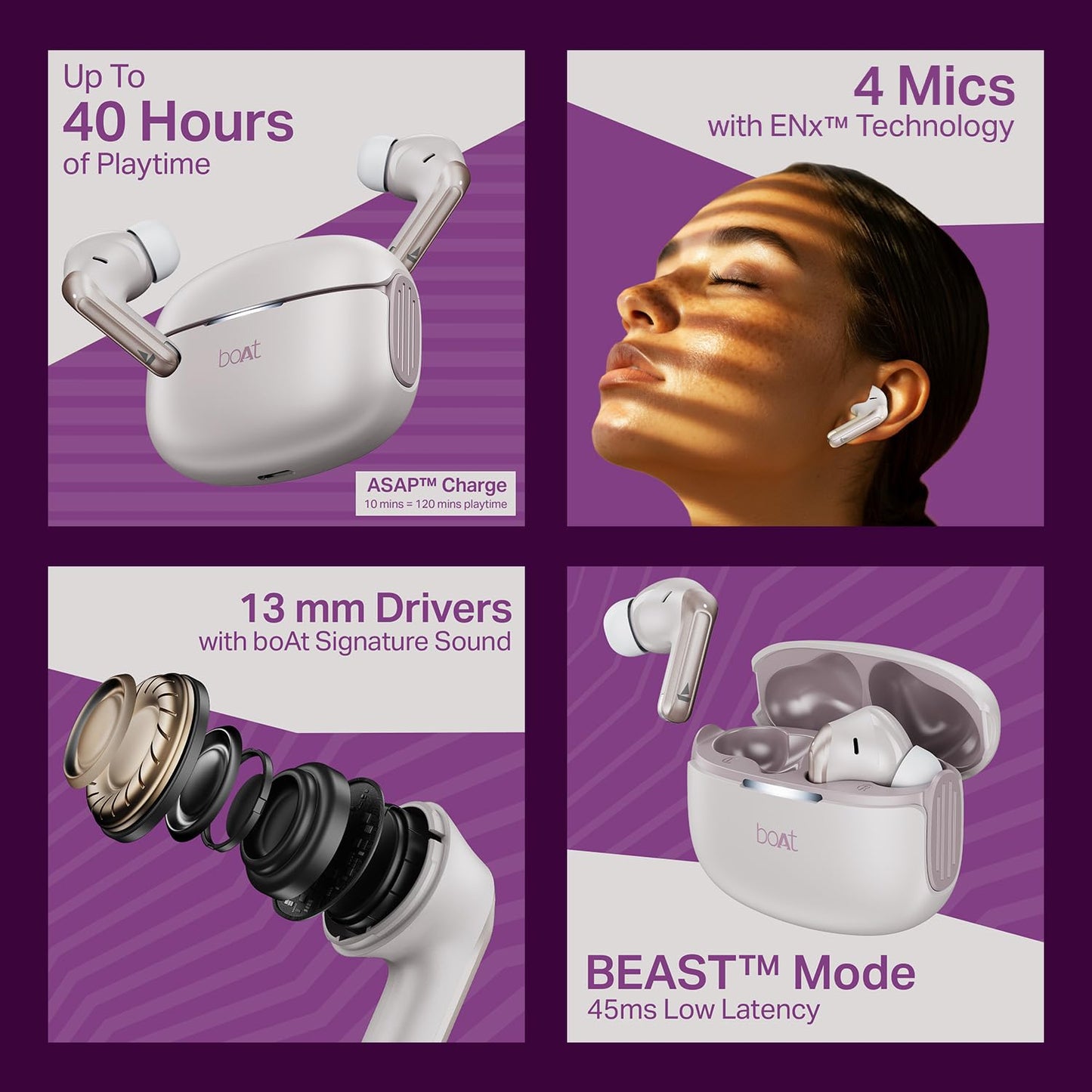 boAt 2025 Launch Airdopes 219, 4Mics ENx Tech, 40 Hrs Battery, Best in Segment for Calling, Free Music Streaming, 13mm Drivers, Bluetooth Earbuds, TWS Ear Buds Wireless Earphones with mic (Ivory Mist)