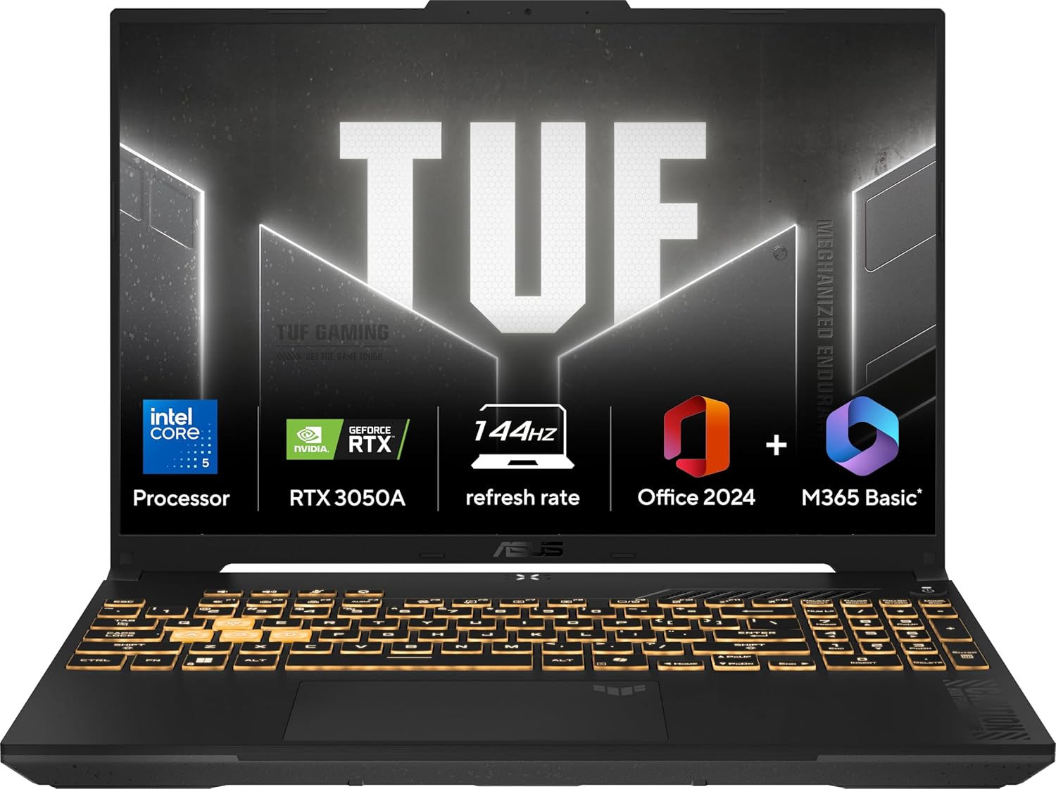 ASUS TUF Gaming F16,Intel Core 5 Processor 210H Gaming Laptop (RTX 3050A-4GB/65WTGP/16GB/512GB/FHD+/16"/144Hz/Windows 11/M365 Basic (1Year)*/Office Home 2024/Mecha Gray/2.20 Kg) FX607VB-RL087WS/76WS