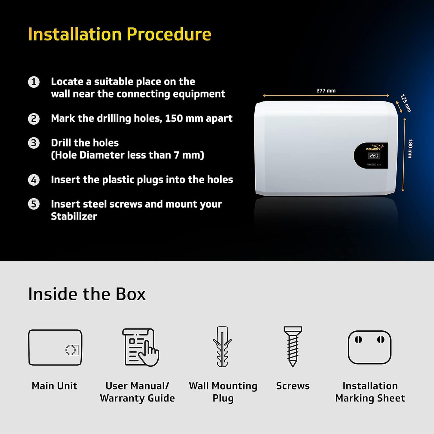 V-Guard iMagno 410 AC Stabilizer for 1.5 ton Inverter AC | Digital Display| Intelligent Time Delay System | Energy Efficient Design | 2 Year Warranty by V-Guard | White (Working Range 170-270 VAC)