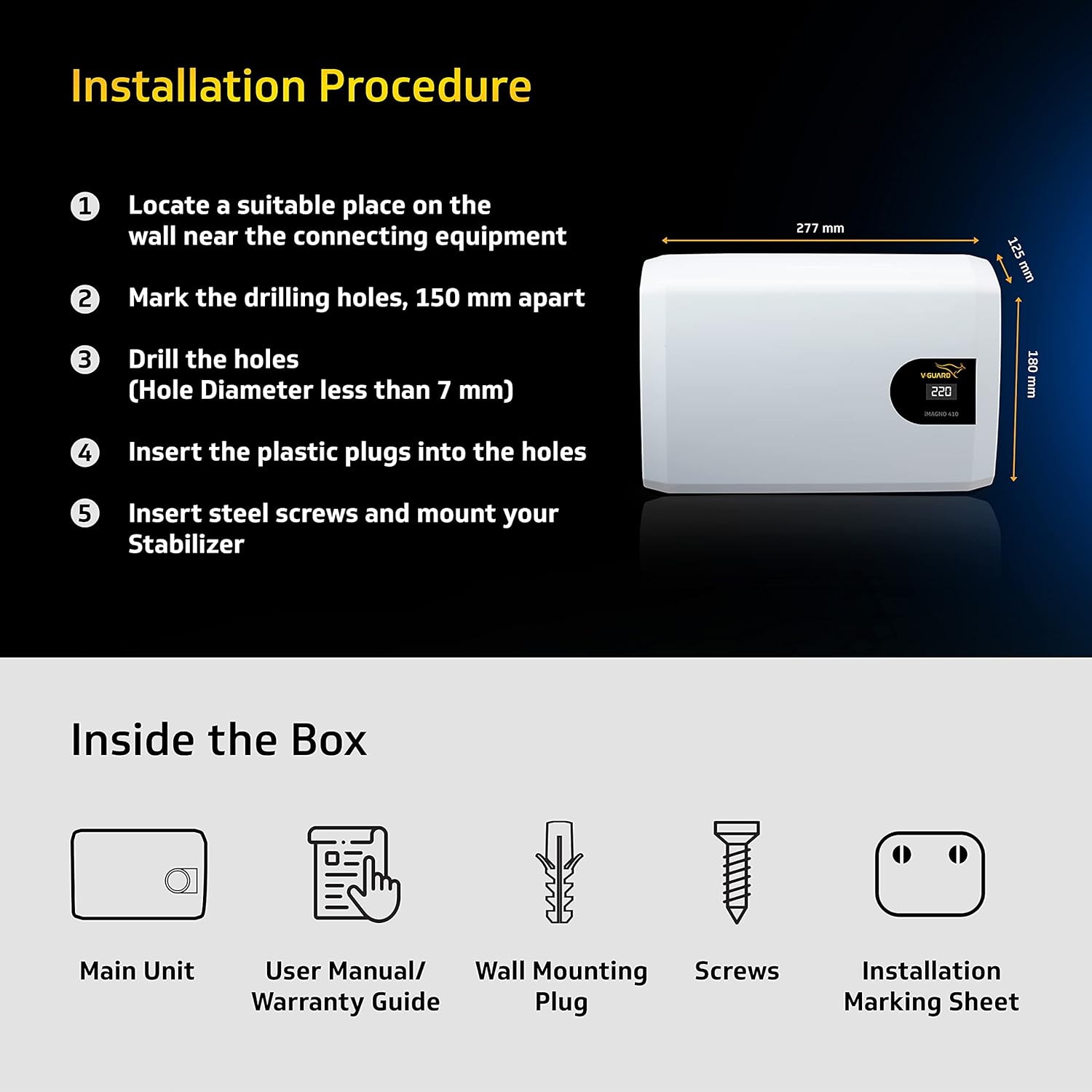 V-Guard iMagno 410 AC Stabilizer for 1.5 ton Inverter AC | Digital Display| Intelligent Time Delay System | Energy Efficient Design | 2 Year Warranty by V-Guard | White (Working Range 170-270 VAC)