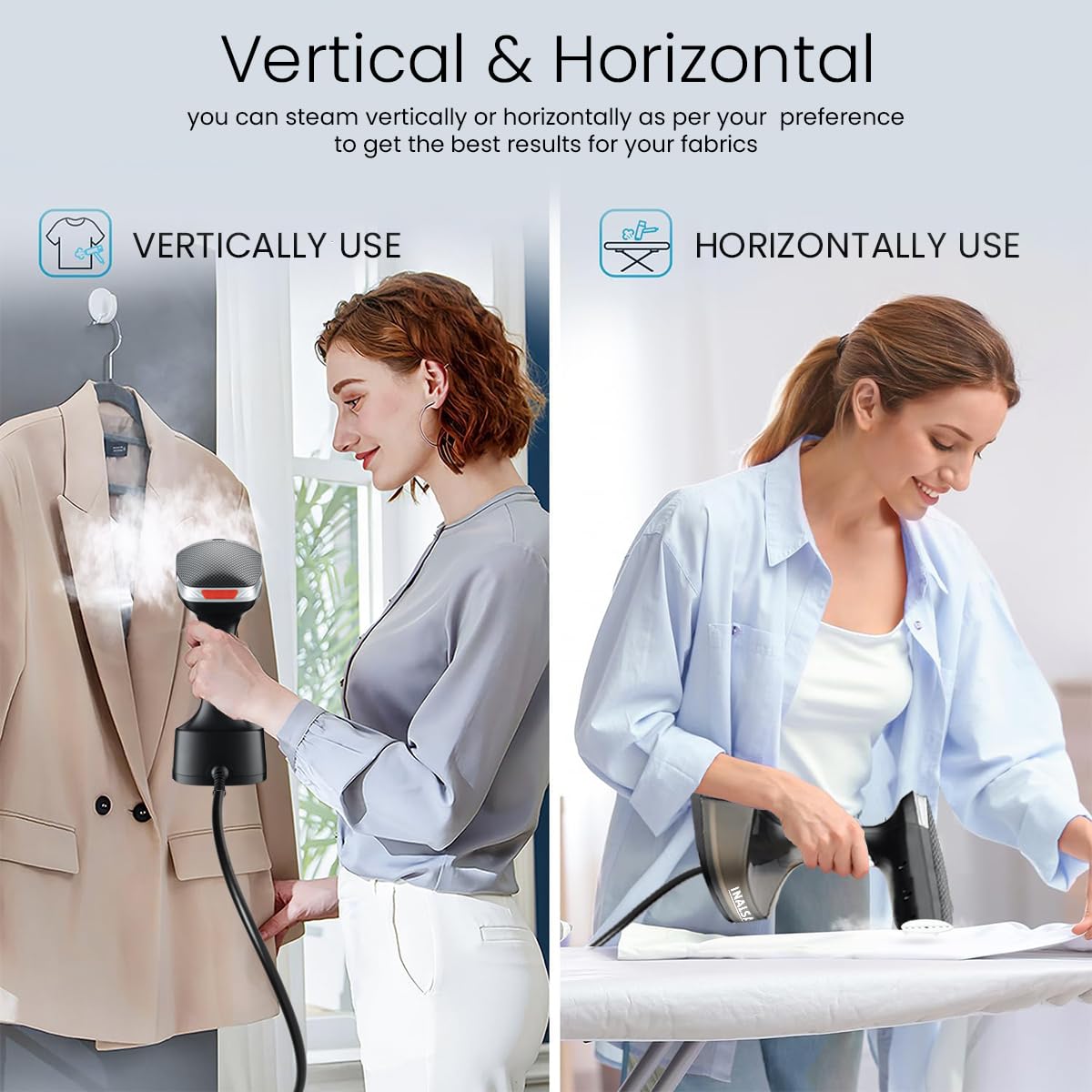 INALSA Garment Steamer for Clothes,Steam Iron Press - Vertical & Horizontal Steaming up to 25g/min, 1600 Watt,340 ml Water tank & 28 sec Fast Heating,Hetaing On/OFF Indicator Light (Cosicosy)