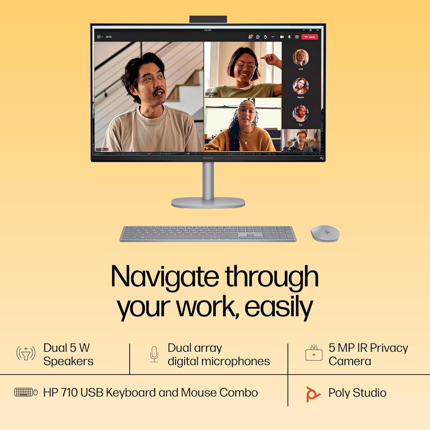 HP OmniStudio X Next Gen AI AIO, Intel Core Ultra 7 258V, 47 Tops,(32GB DDR5,1TB SSD) 4K UHD (3840 x 2160), IPS,550 nits,31.5inch(80.1cm), Win 11, Office24, Meteor Silver, 9.56kg, 32-c1574in