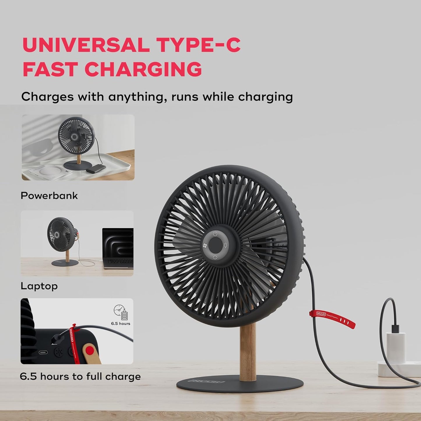 NUUK LIT v2 Cordless & Rechargeable 7 Inch Table Fan with Night Light & Remote Control | Auto Oscillation with 4 Wind Modes | BLDC Fan with Up To 17 Hour Run Time | Portable Table Fan for Home, Office