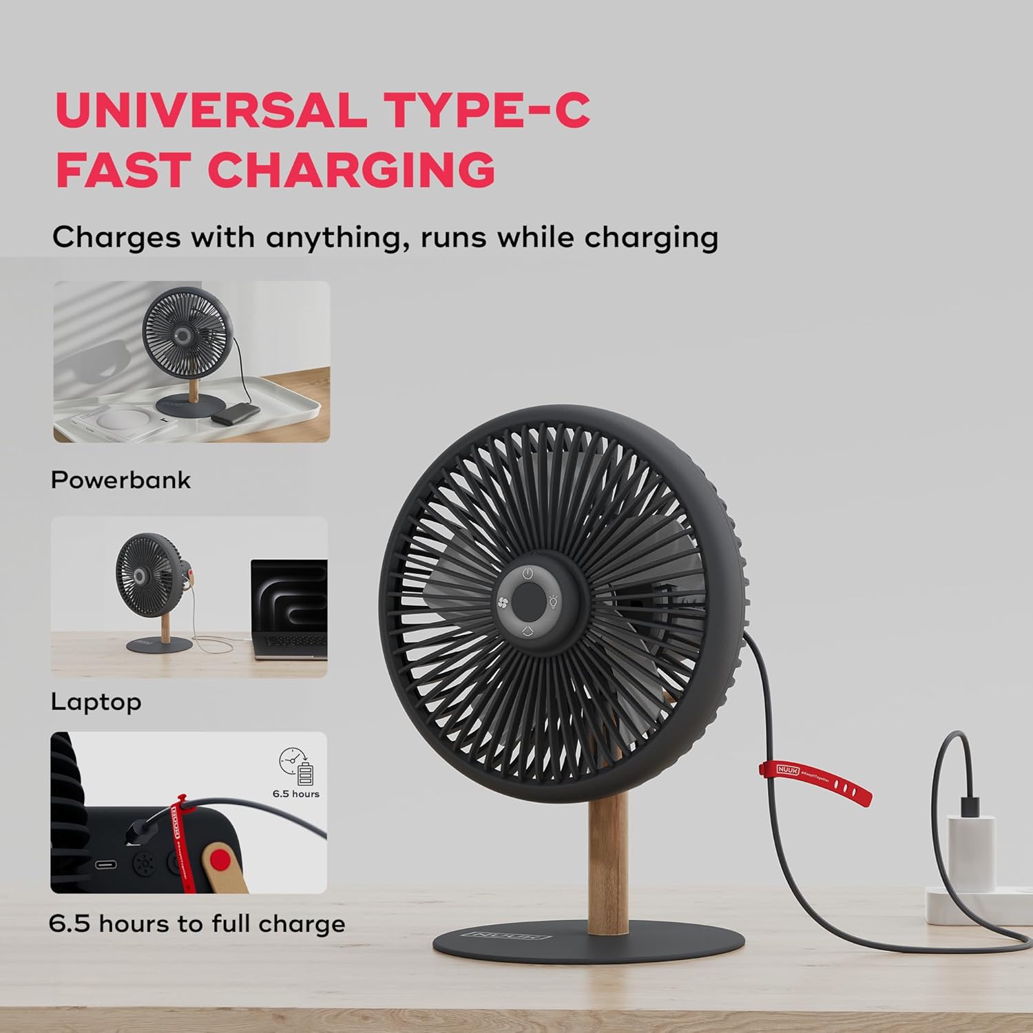 NUUK LIT v2 Cordless & Rechargeable 7 Inch Table Fan with Night Light & Remote Control | Auto Oscillation with 4 Wind Modes | BLDC Fan with Up To 17 Hour Run Time | Portable Table Fan for Home, Office