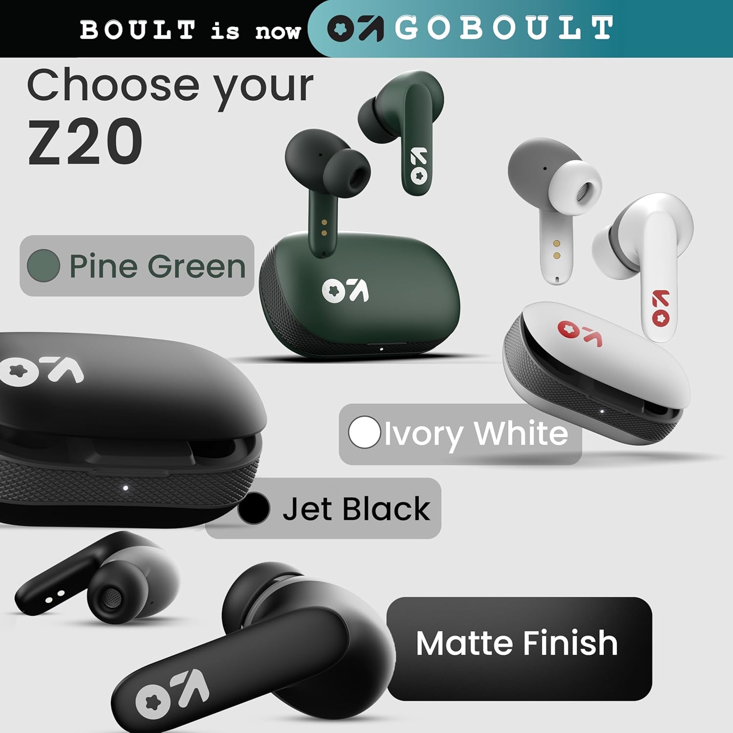 Boult GOBOULT Z20 Truly Wireless Bluetooth Ear Buds with 51H Playtime,Zen Calling ENC Mic,Made in India,Low Latency Gaming,Touch Controls,Rich Bass Drivers,TWS Earbuds Bluetooth Wireless(Pine Green)