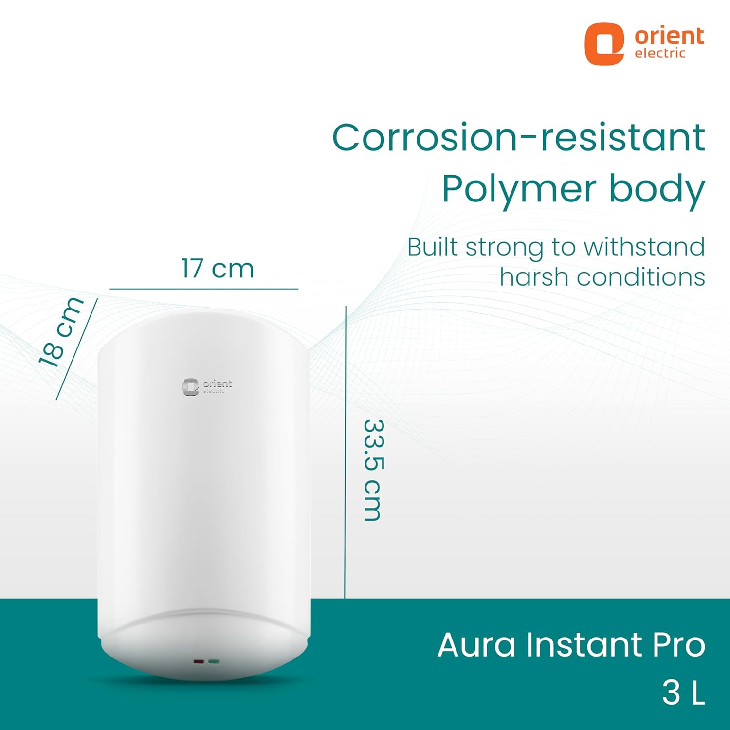Orient Electric Aura Instant Pro | 3 Litre Instant Water Heater| Stainless Steel Tank | Shockproof | 6.5 bar pressure compatibility | Suitable for low & mid rise buildings | 5 years tank warranty