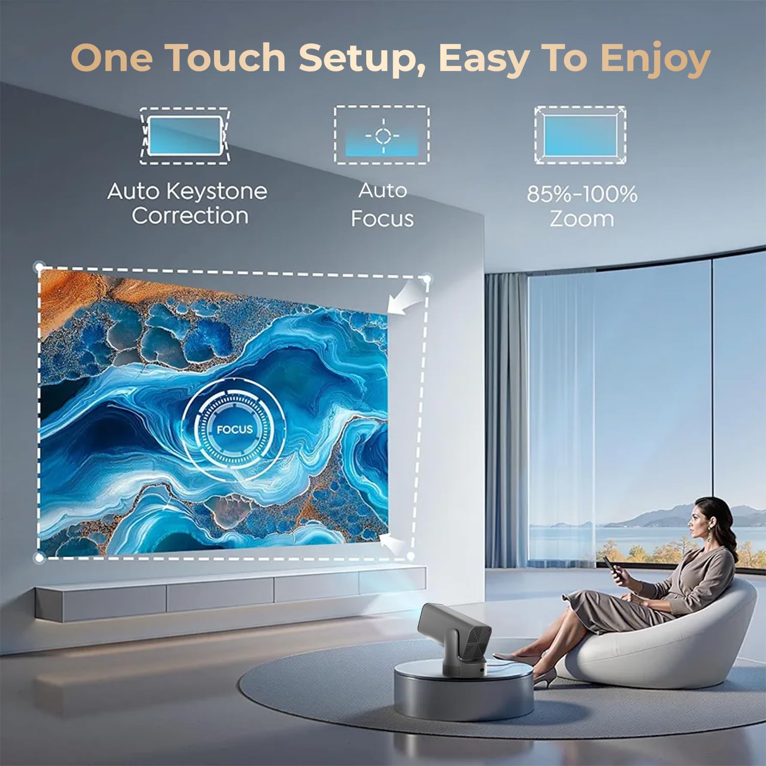 WZATCO Yuva Go Max, Android 13, Fully Automatic, Smart Home Projector 4k Ultra HD, Native 1080P, Live TV, HDMI ARC, WiFi 6 & BT, Screen Mirroring, Portable Room Cinema, 270° Rotate, Grey