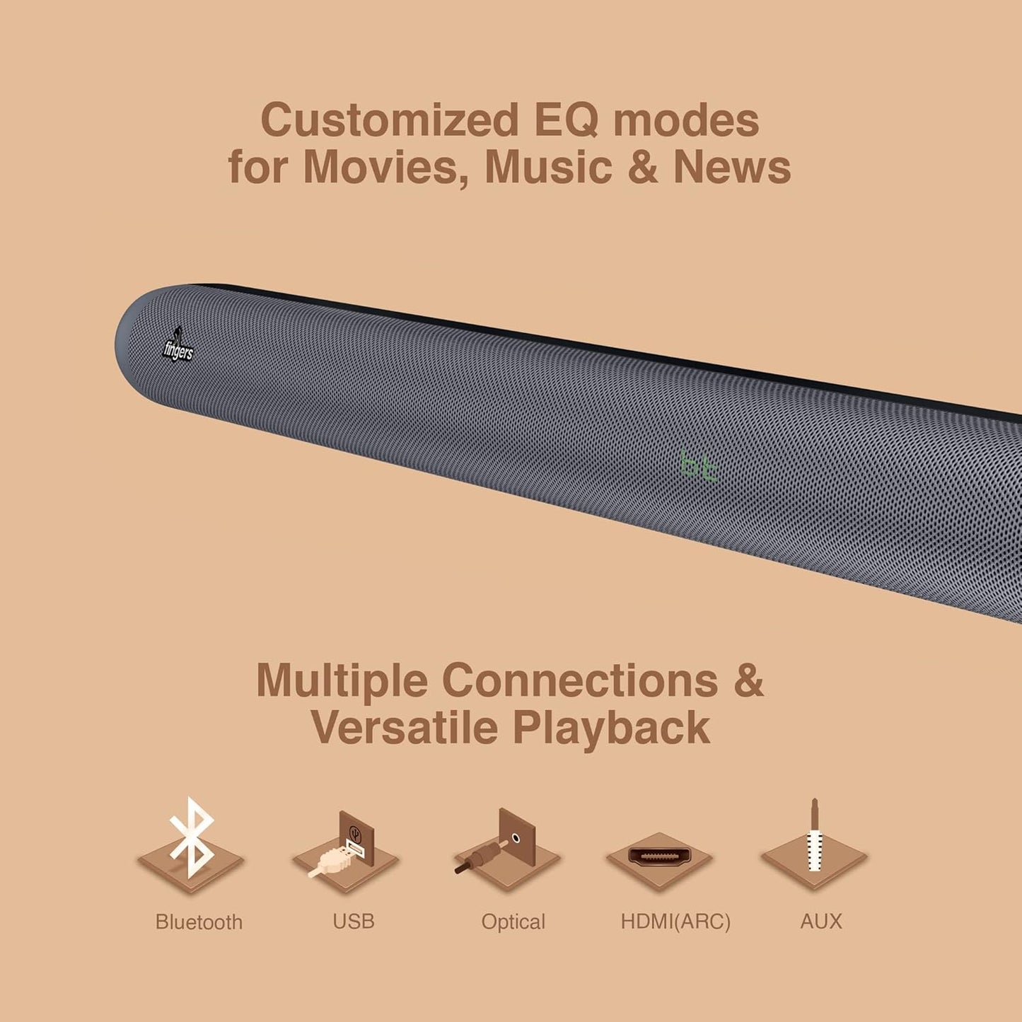 FINGERS Soundbar Octane-40 Sound Bar with 40 W Cinema-Like Immersive Audio (Multiple Connectivity Modes | HDMI ARC | Customized EQ Modes | Remote Control)