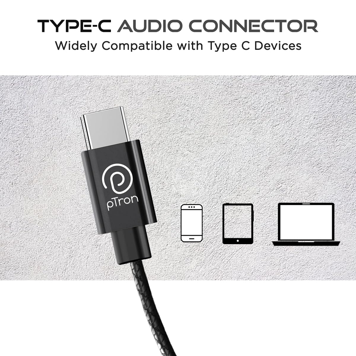 pTron Boom Play in Ear Type C Wired Headphones with Mic, 10Mm Drivers for Immersive Audio, 1.2M Fish Scale Style Tangle-Free Cable, in-Line Controls, Metal Buds, Snug-Fit & Wide Compatibility (Black)