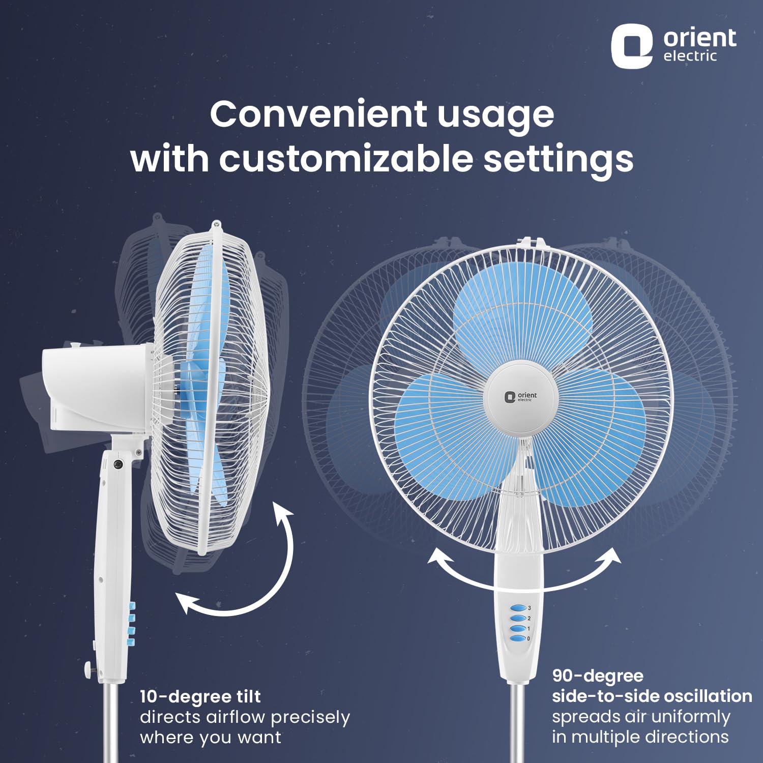 Orient Electric Stand-82 400 MM Oscillating Pedestal Fans | Stand Fan with Tilt Mechanism | High Air Delivery | Aesthetic Design with Telescopic Arrangement | 2 Year Warranty by Orient, Sky Blue
